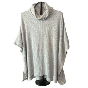 Van Heusen Heather Gray Cowl Neck Ribbed Short Sleeve Sweater